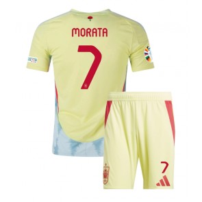 Spanien Alvaro Morata #7 Bortaställ Barn EM 2024 Kortärmad (+ Korta byxor)